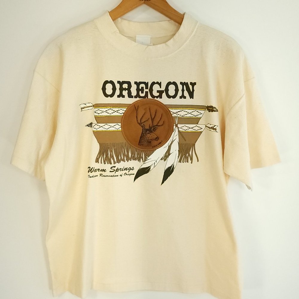 Vtg Oregon Warm Springs Indian Reservation Graphic T-Shirt Mens L Carolina Smile
